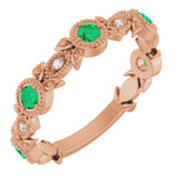 14K Gold Round Natural Lab-Grown Emerald Leaf Ring - Rose Gold