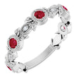 Platinum Round Natural Lab-Grown Ruby Leaf Ring