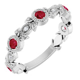 Platinum Round Natural Ruby Leaf Ring