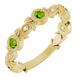 14K Gold Round Natural Peridot Leaf Ring - Yellow Gold