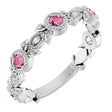 14K Gold Round Natural Pink Tourmaline Leaf Ring - White Gold