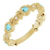 14K Gold Round Natural Blue Zircon Leaf Ring - Yellow Gold