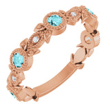 14K Gold Round Natural Blue Zircon Leaf Ring - Rose Gold