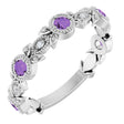 Platinum Round Natural Amethyst Leaf Ring