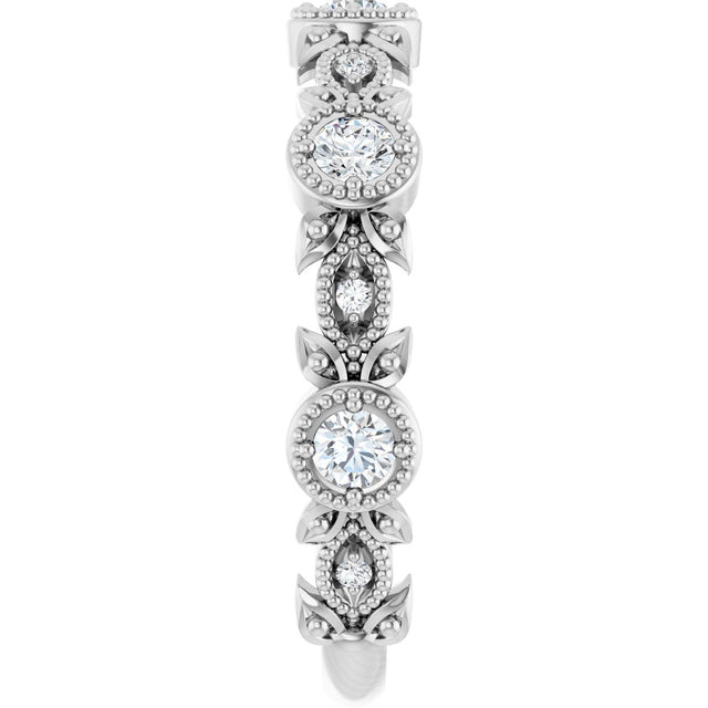 14K Gold Round Natural Diamond Leaf Ring – 2.5mm Stones - White Gold - view 4