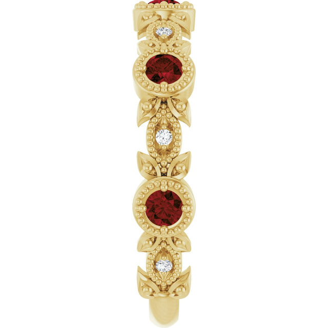 14K Gold Round Natural Mozambique Garnet Leaf Ring - Yellow Gold - view 4
