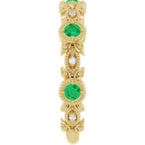 14K Gold Round Natural Lab-Grown Emerald Leaf Ring - Yellow Gold - view 4
