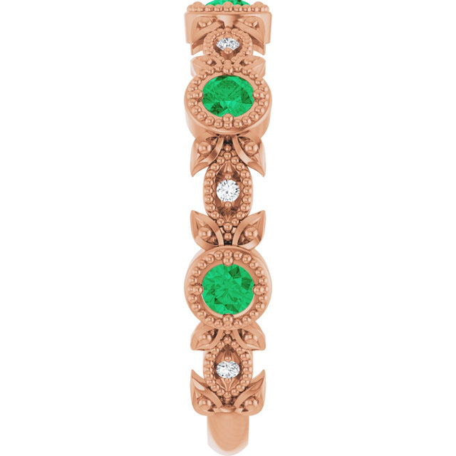 14K Gold Round Natural Lab-Grown Emerald Leaf Ring - Rose Gold - view 4
