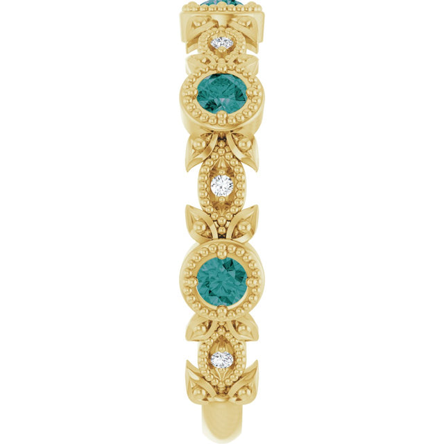 14K Gold Round Natural Alexandrite Leaf Ring - Yellow Gold - view 4