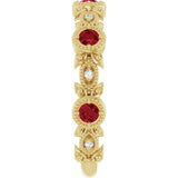 14K Gold Round Natural Lab-Grown Ruby Leaf Ring - Yellow Gold - view 4