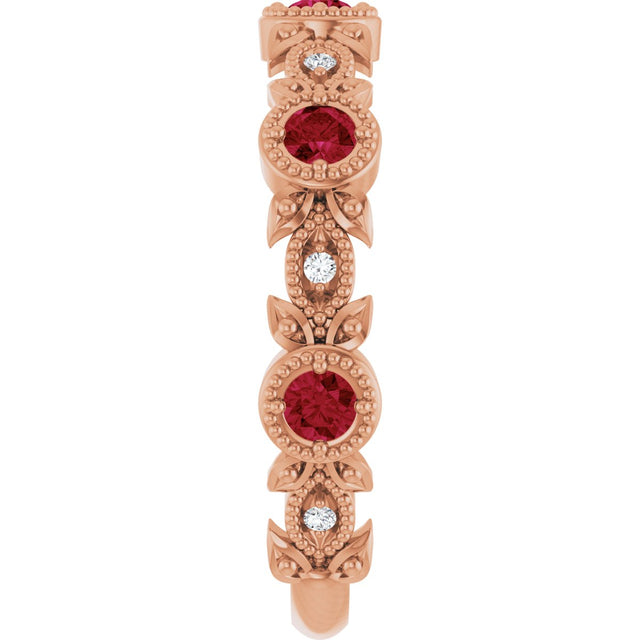 14K Gold Round Natural Ruby Leaf Ring - Rose Gold - view 4