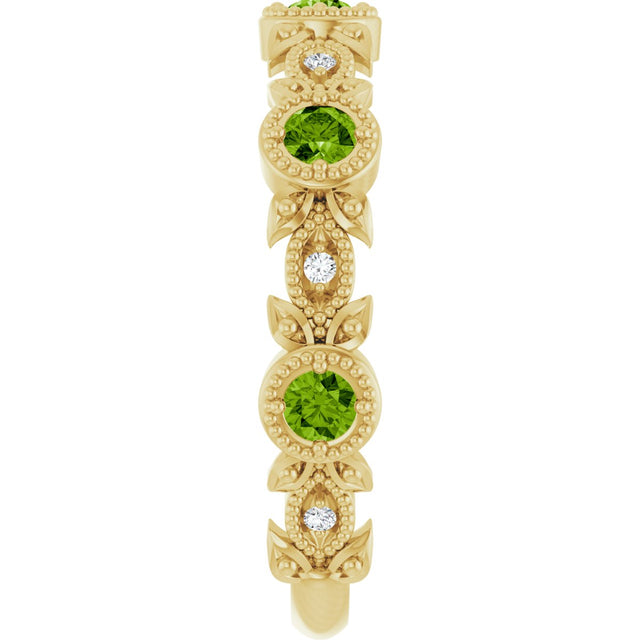 14K Gold Round Natural Peridot Leaf Ring - Yellow Gold - view 4