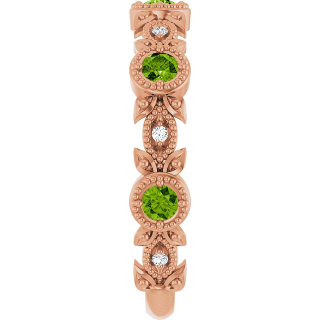 14K Gold Round Natural Peridot Leaf Ring - Rose Gold - view 4