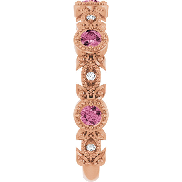 14K Gold Round Natural Pink Tourmaline Leaf Ring - Rose Gold - view 4