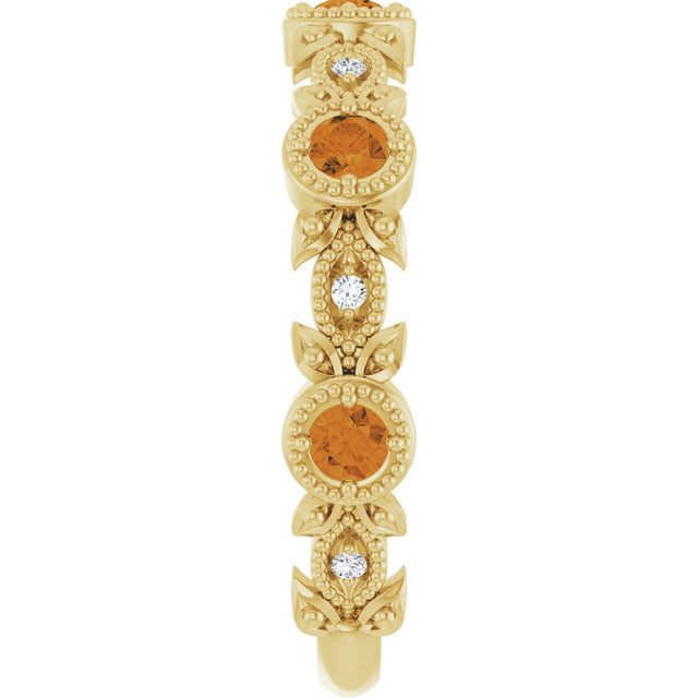 14K Gold Round Natural Citrine Leaf Ring - Yellow Gold - view 4