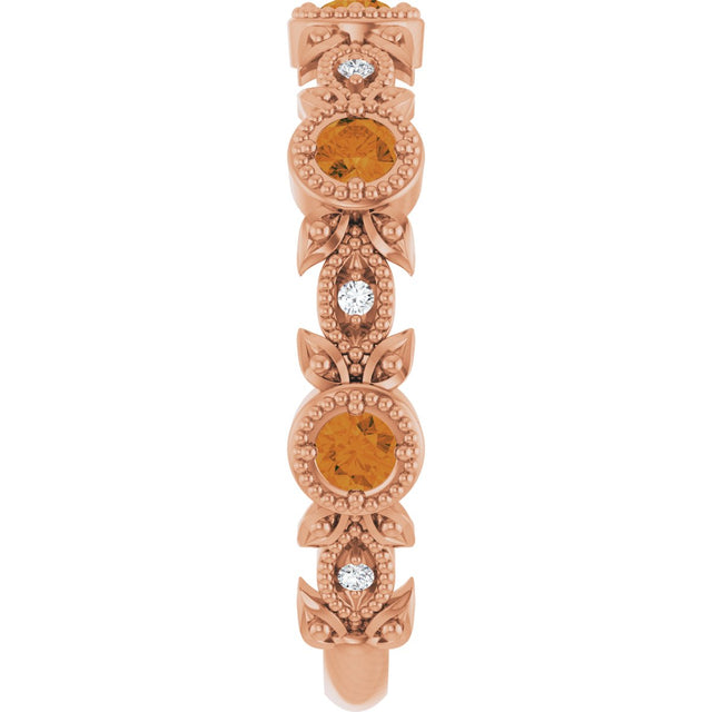 14K Gold Round Natural Citrine Leaf Ring - Rose Gold - view 4
