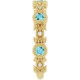14K Gold Round Natural Blue Zircon Leaf Ring - Yellow Gold - view 4