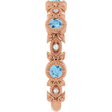 14K Gold Round Natural Aquamarine Leaf Ring - Rose Gold - view 4