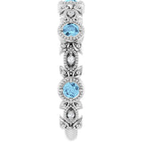 Platinum Round Natural Aquamarine Leaf Ring - view 4