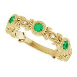 14K Gold Round Natural Lab-Grown Emerald Leaf Ring - Yellow Gold - view 5