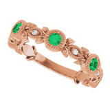 14K Gold Round Natural Lab-Grown Emerald Leaf Ring - Rose Gold - view 5