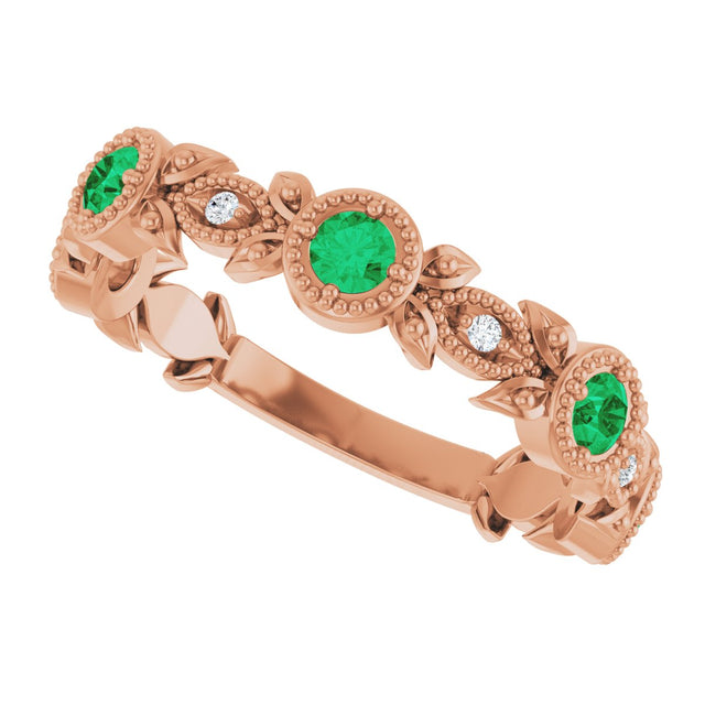 14K Gold Round Natural Emerald Leaf Ring - Rose Gold - view 5