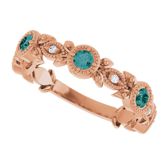 14K Gold Round Lab-Grown Alexandrite Leaf Ring - Rose Gold - view 5