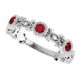 14K Gold Round Natural Lab-Grown Ruby Leaf Ring - White Gold - view 5