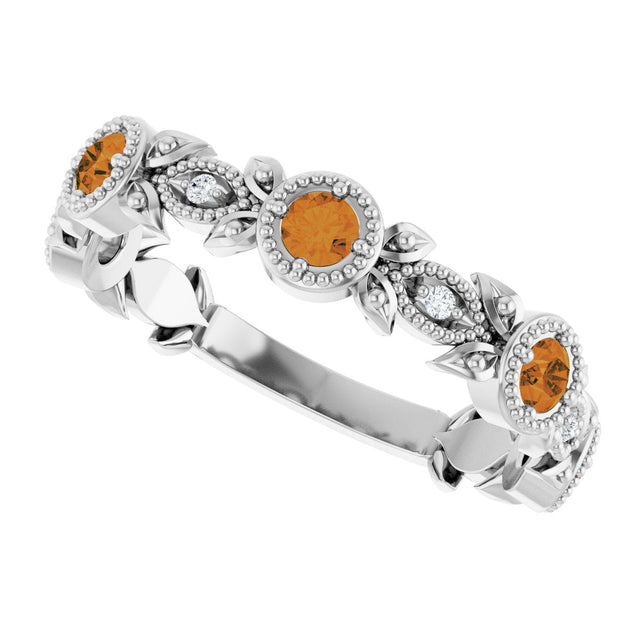 14K Gold Round Natural Citrine Leaf Ring - White Gold - view 5