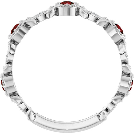Platinum Round Natural Mozambique Garnet Leaf Ring - view 2