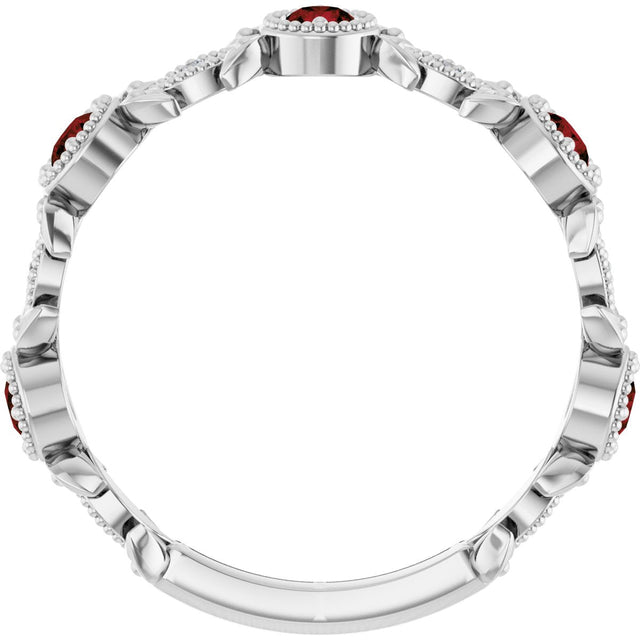 Platinum Round Natural Mozambique Garnet Leaf Ring - view 2