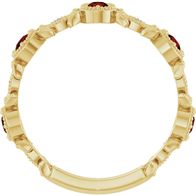 14K Gold Round Natural Mozambique Garnet Leaf Ring - Yellow Gold - view 2