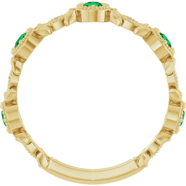 14K Gold Round Natural Lab-Grown Emerald Leaf Ring - Yellow Gold - view 2