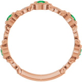 14K Gold Round Natural Emerald Leaf Ring - Rose Gold - view 2