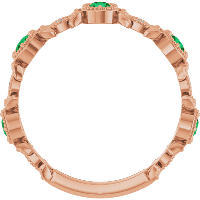 14K Gold Round Natural Lab-Grown Emerald Leaf Ring - Rose Gold - view 2