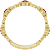 14K Gold Round Natural Ruby Leaf Ring - Yellow Gold - view 2