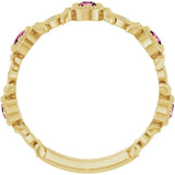 14K Gold Round Natural Pink Tourmaline Leaf Ring - Yellow Gold - view 2