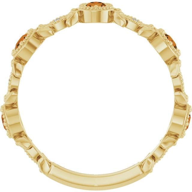 14K Gold Round Natural Citrine Leaf Ring - Yellow Gold - view 2