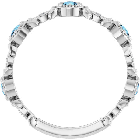 Platinum Round Natural Aquamarine Leaf Ring - view 2