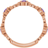 14K Gold Round Natural Amethyst Leaf Ring - Rose Gold - view 2