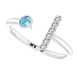 14K Gold Round Natural Aquamarine Bar Ring - White Gold - view 5