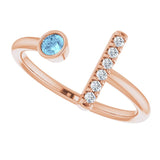 14K Gold Round Natural Aquamarine Bar Ring - Rose Gold - view 5
