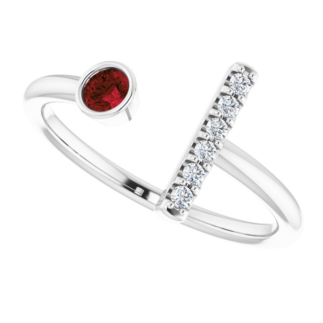 Platinum Round Natural Mozambique Garnet Bar Ring - view 5