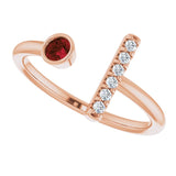 14K Gold Round Natural Mozambique Garnet Bar Ring - Rose Gold - view 5