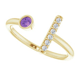 14K Gold Round Natural Amethyst Bar Ring - Yellow Gold - view 5