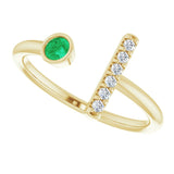 14K Gold Round Lab-Grown Emerald Bar Ring - Yellow Gold - view 5