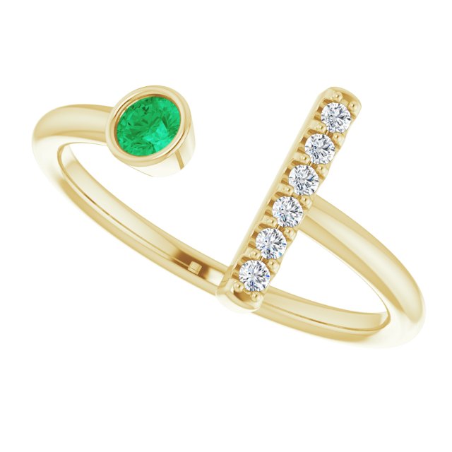 14K Gold Round Lab-Grown Emerald Bar Ring - Yellow Gold - view 5