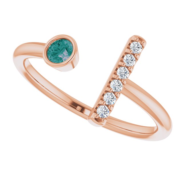 14K Gold Round Lab-Grown Alexandrite Bar Ring - Rose Gold - view 5