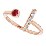 14K Gold Round Lab-Grown Ruby Bar Ring - Rose Gold - view 5