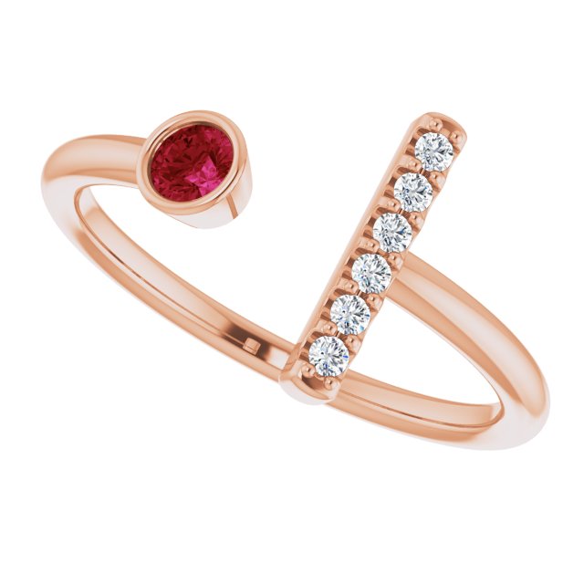 14K Gold Round Lab-Grown Ruby Bar Ring - Rose Gold - view 5